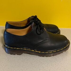 Dr. Martens Black Leather Oxfords with Yellow Stitching